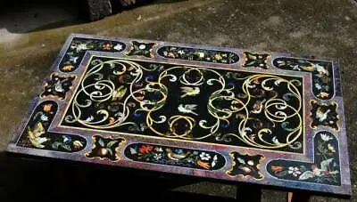 6'x3' Black Marble Dining Coffee Bird Center Inlay Table Top Antique Lapis O5 • $3471