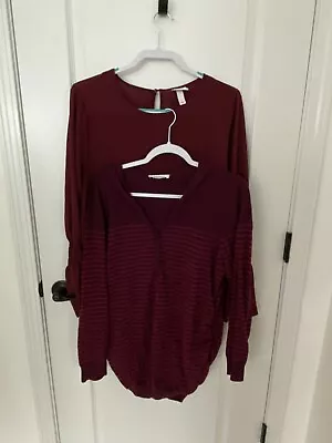 Lot Of 2 Motherhood Sweater XL And Isabel Maternity Size Large Burgundy Blouse L • $11.25