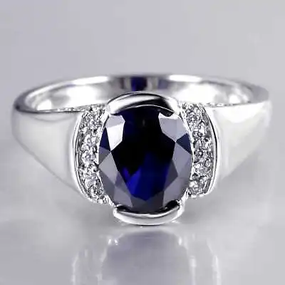 £83.53 • Buy Wedding Ring 14K White Gold FN 2Ct Oval Cut Blue Sapphire Lab Created Solitaire