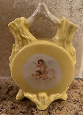 Vintage Vase Art Pottery Ceramic Double Neck. Yellow Baby Angels Tree With Feet • $3.99