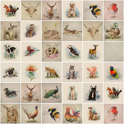 Luxury Cotton Rich Digital Printed Linen Fabric PANELS Wild Life Pets • £2.49