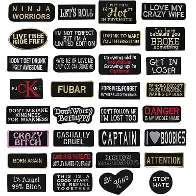 Biker Quote Slogans Iron On Patch- Funny Words Applique Badge Sew Patches • £2.54