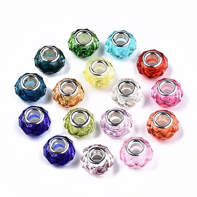 100x Transparent Crystal Resin Faceted European Bracelet Spacer Beads Making • $12.31