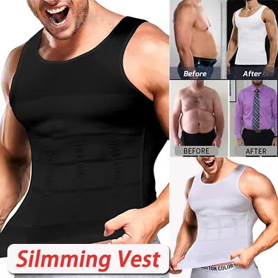 Men Slimming Body Shaper Compression Vest Chest Belly Waist For Man Boobs Moobs • £12.79
