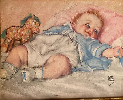 VTG Framed Print Mid Century Maud Tousey Fangel Baby Boy W/ Pony Wood Framed New • $16.99