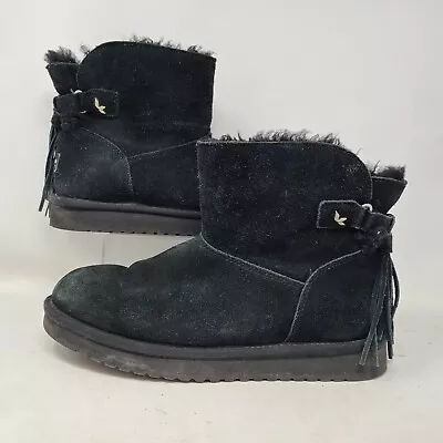 UGG Koolaburra Jaelyn Womens Boots Black Leather Tassel Fringe Size 9 • $36.21