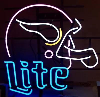 Minnesota Vikings Helmet Beer 20 X16  Neon Lamp Light Sign Wall Decor Bar Open • $130.79