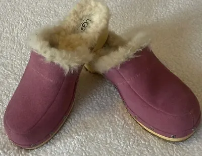 UGG Kalie Women's Pink Suede Shearling Wood Clogs Shoes Size 6 • $35.99