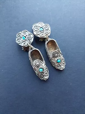 Vintage Antique Chinese Asian Filagree Work Shoe Earrings Superb Old Jewellery  • £15