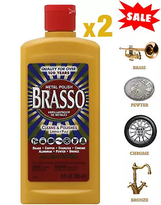 2PC Brasso Multi-Purpose Metal Polish 8 Oz Brass Copper Stainless Chrome Cleaner • $16.98