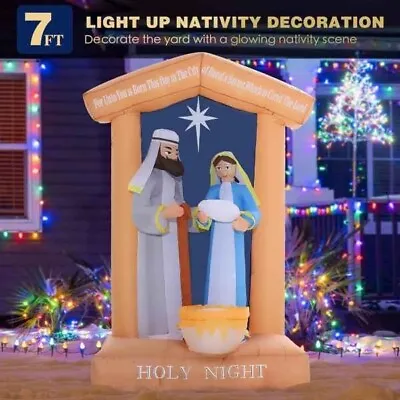 Inflatable Nativity Scene Christmas Airblown Manger Jesus Yard Decoration Light • $89.99