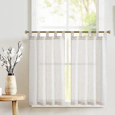 Linen Tier Curtains Tab Top Short Curtains For Bathroom 2 Panels Set • £19.19