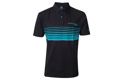 Drennan Match Fishing Clothing Range - Black & Aqua Lines Polo Shirt - All Sizes • £21.95