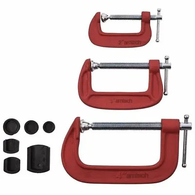 3 Piece Heavy Duty G-Clamp Set 2  3  & 4  Soft Jaw Pads 50mm 75mm 100mm G Clamps • £15.60