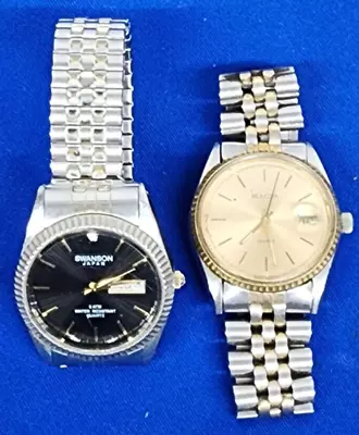 2 Mens Vintage Watches Bulova Watch Swiss Made 82350 + Swanson Japan Day Date Wa • $0.99