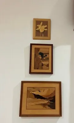 Set Hudson River Wood Inlay Marquetry Wall Art  Signed Nelson  Eagle Plus Bonus • $60