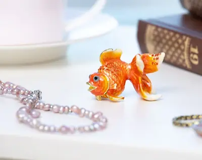 Keren Kopal  Small Gold Fish Trinket Box Decorated With Austrian Crystals • $49