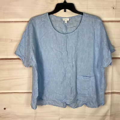 J. Jill Pure Jill Top Womens PXL Blue Linen Blouse Short Sleeve Pocket Pullover • $17.49