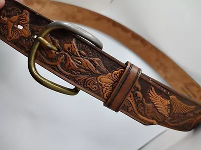 NEW Mens Leather Belt Size 32 Top Grain  Embossed With Eagles Mtns Floral • $15