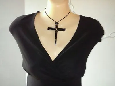 Nail Cross Pendant Necklace Choker Gothic Large 3 Coffin Nails Christian Cross • $40