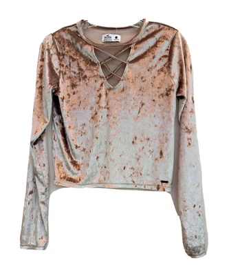 $13.27 • Buy NWT Hollister Champagne Gold Crushed Stretch Velvet Caged Cropped Top Size Small