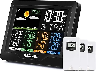 Kalawen Weather Station With 3 Outdoor Sensors MSF Wireless Digital Alarm Clock • £35