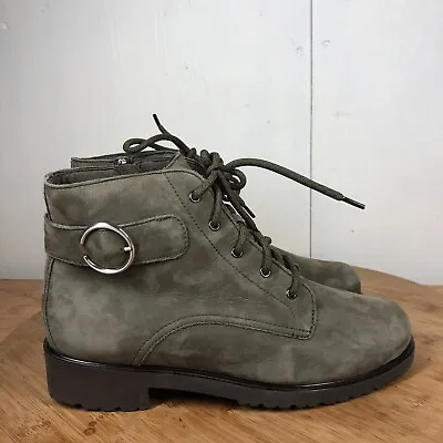 Munro Boots Womens 9 W Bradley II Shoe Leather Green Gray Zip Up Casual USA Made • $49.97