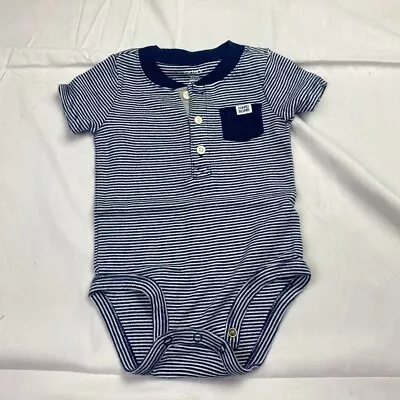 Carter's Baby Size 12 Months Blue White Striped Handsome Pocket Romper Jumper • $8.97