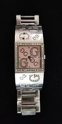 Guess Watch Silver Tone Cuff Watch W/Crystal Bezel 6.25  Max Size New Battery • $14.99