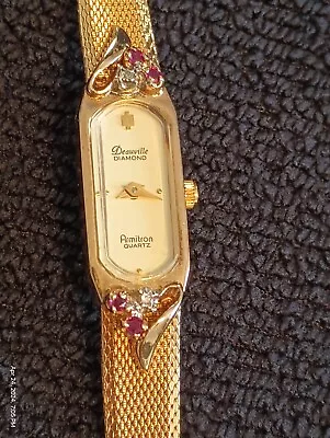 Deauville Genuine Diamonds Rubies Heart Gold Plated Ladies Watch Vtg 25/543 Rare • $99.99