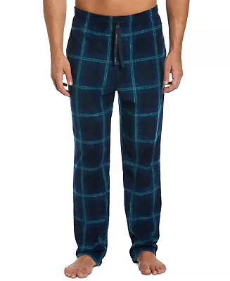 PERRY ELLIS Mens Fleece Pajama Pants Windowpane Plaid Blue Size XL $35 - NWT • $9.99