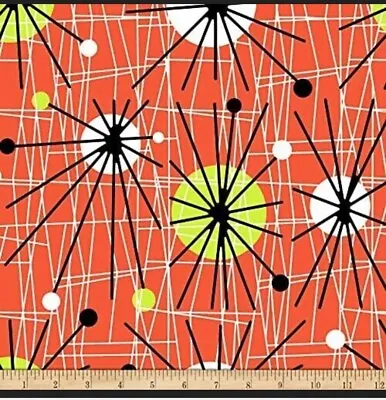 Michael Miller Mid-Century Modern Atomic Orange Fabric Cotton Retro! 50's • $12.50