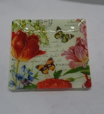 £3.60 • Buy Small 8  Chic Stamp Postcard Script Butterfly Garden Glass Jewellery Dish Tray