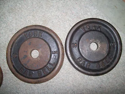 2 Vtg YORK BARBELL 10s Bodybuilding Strongman HOMEGYM MUSCLE Fitness WEIGHTLIFT • $45
