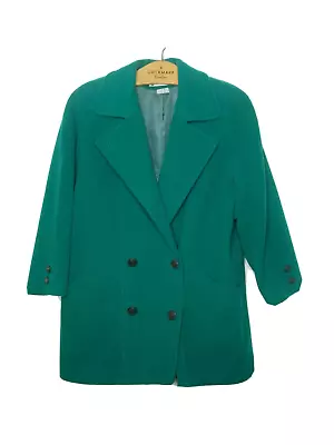 Lampert Green Lambs Wool Double Breasted Overcoat Size 14 Regular Lined & Pocket • £35