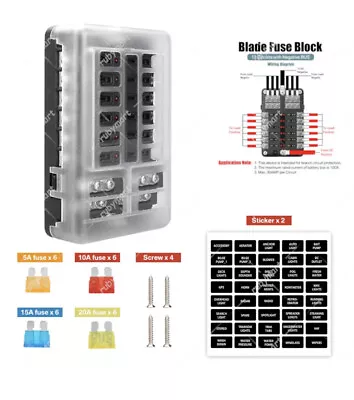 12-Way Blade Fuse Box Block Holder LED Indicator 12 24V Auto Marine Waterproof • $24.83