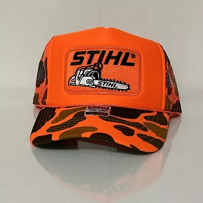 New Stilh Orange Camo Hat 5 Panel High Crown Trucker Snapback • $12.99