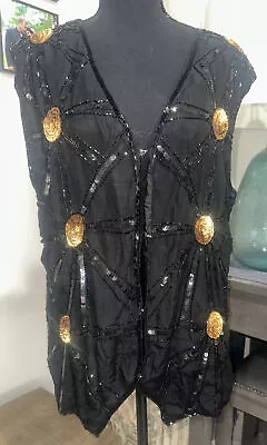 Vintage 1990's Medium Beaded Sequins Vest With Hook & Eye Closure Size L • $15