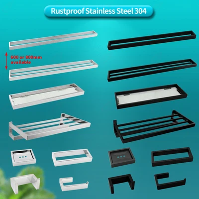 $17.96 • Buy SS304 Bathroom Towel Rack Rail Toilet Paper Roll Hook Tissue Robe Holder Square