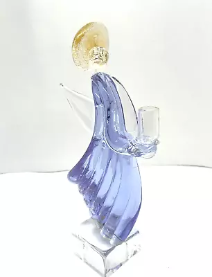 Murano Art Glass Angel Candle Holder Neodymium Glass Aventurine Halo 9.5” • $135