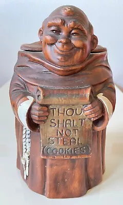 Monk Cookie Jar Thou Shalt Not Steal Brown Ceramic Treasure Craft USA Vintage • $13.95