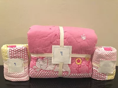 NEW Pottery Barn Kids Girl's Kitty Cat Full/Queen Quilt & Euro Shams Pink/Gray • $249.95