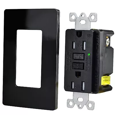 15A/125V/2500W GFCI Black Outlet Tamper Resistant TR WR Receptacle W/ Plate ETL • $12.73