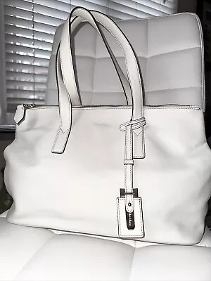 MAX MARA Shoulder Tote Handbag Purse Cream White Pebbled Leather Double Zip MINT • $299.99