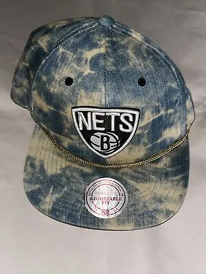 Brooklyn Nets Hat Mitchell & Ness SnapBack Rope Cap Faded Denim Color NBA • $9.99