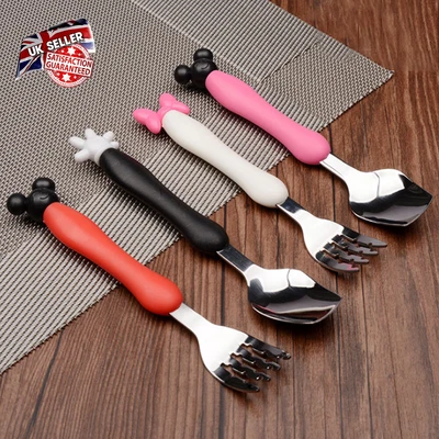 Stainless Steel Mickey Mouse Children's Fork And Spoon Cute Cutlery UK • £5.99