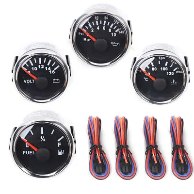 4 Gauge Set 52mm For Truck Boat Fuel Level Gauge Water Temp Volt Oil Pressure • $39.90