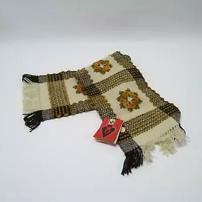 Polish Woven Vintage Table Runner Yarn Gold Brown Yellow Mantle Scarf • $70