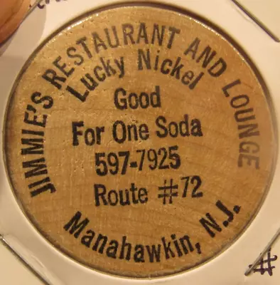 Vintage Jimmie's Restaurant Manahawkin NJ Wooden Nickel - #1 Token New Jersey • $5.99