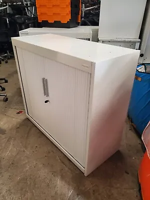 Flexiform White Metal Tambour Shelving Storage Cupboard Cabinet 3 Tier 120 Cm W • £80